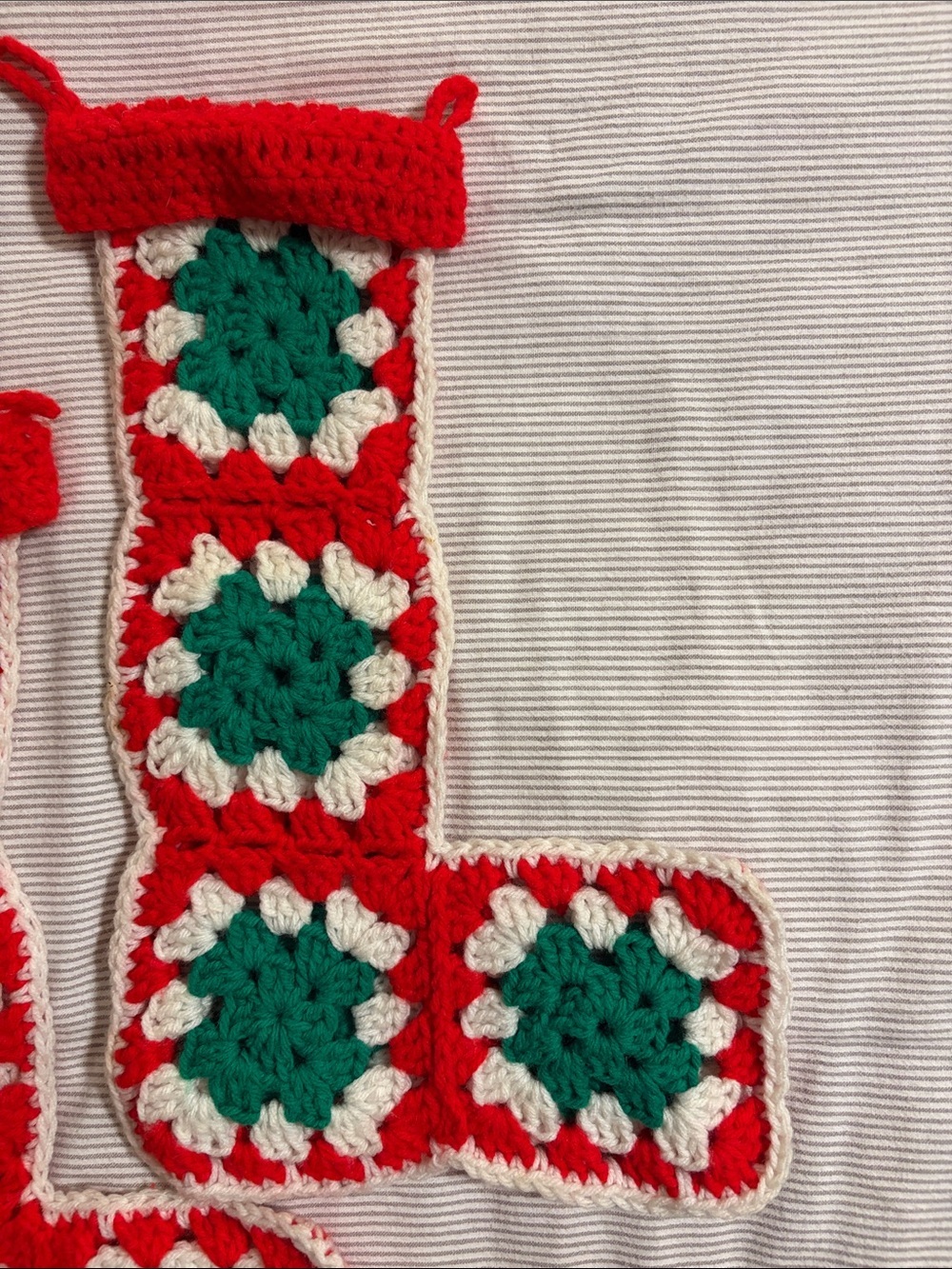 Handmade Crochet Christmas Stocking Pair - Red Green White - Picture 6 of 6